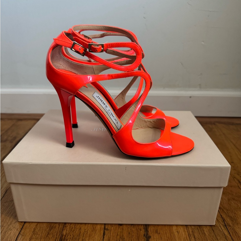 Jimmy Choo Vibrant Orange Strappy Heels
